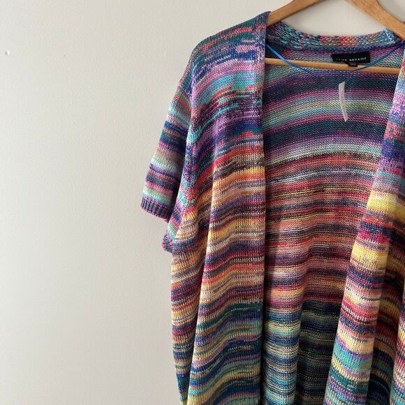 Lane Bryant Mutlicolor Short Sleeve Open Knit Cardigan Size 26/28 plus size rain - Picture 3 of 7